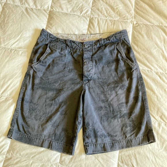 Vtg Y2K Hollister Shorts Mens 36(38) Button Fly Drawstring Cotton Gray Palm Tree - Picture 2 of 14